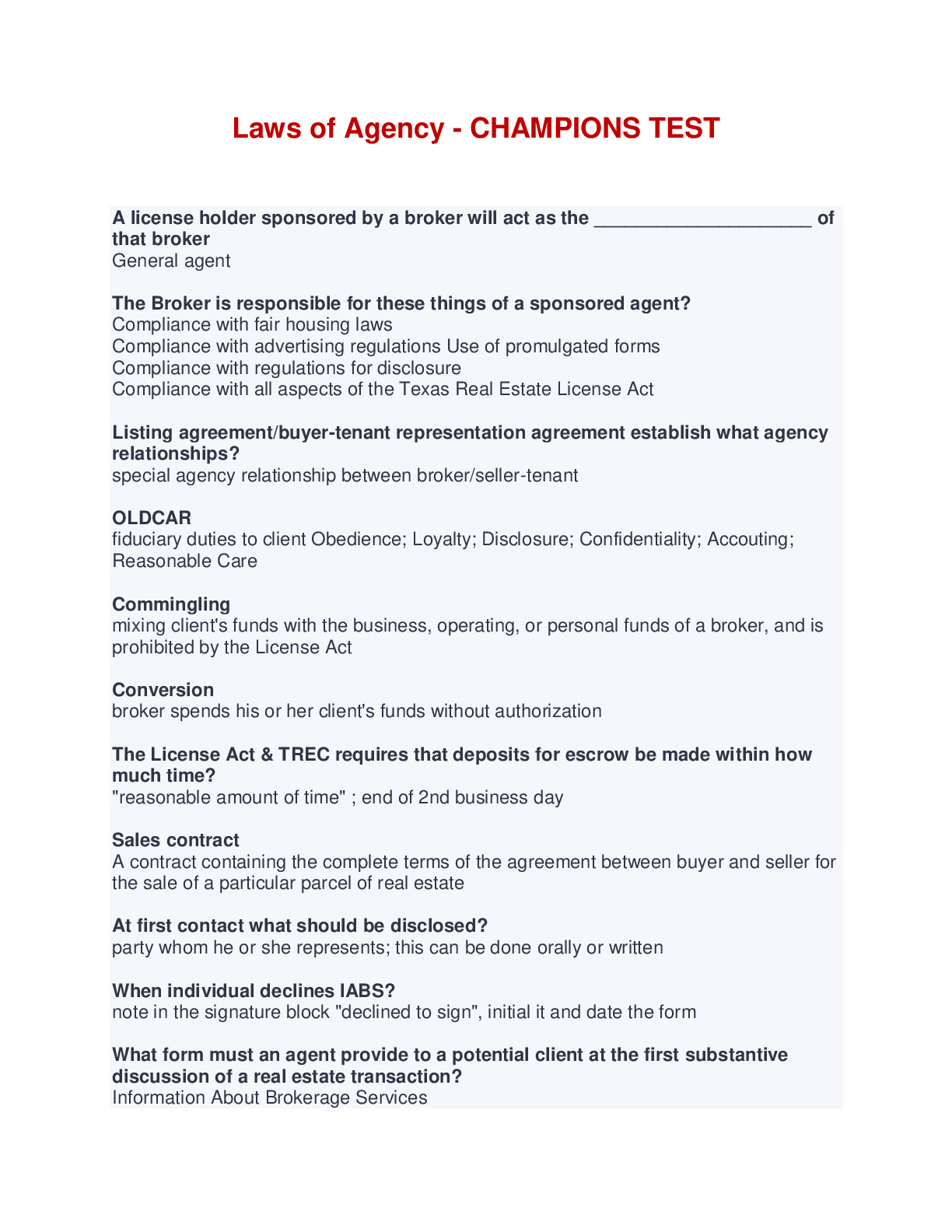 Laws of Agency CHAMPIONS TEST Browsegrades